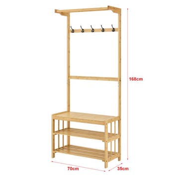 [en.casa] Schoenenrek Tornio met kapstok bamboe 168x70x35 cm, Verzenden, Nieuw