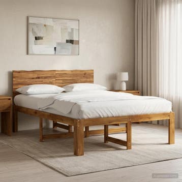 vidaXL Tweepersoonsbed met hoofdeinde ROSTOCK Naturel 152 x, Huis en Inrichting, Verzenden, Nieuw, Bruin, Hout