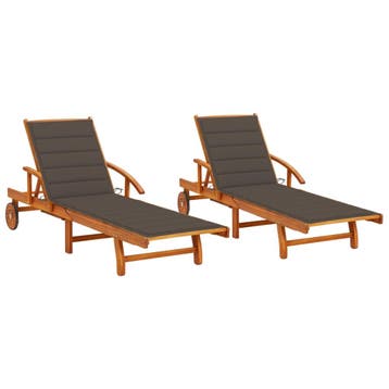 vidaXL Ligstoelen 2 st met kussens massief acaciahout, Tuin en Terras, Verzenden, Nieuw