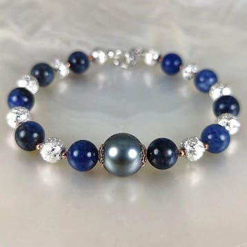 Armband Zilver Parel - Gemengde edelstenen - Tahiti Ø11,8 mm, Nieuw