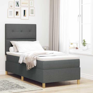 vidaXL LED Box Spring Bed met hoofdeinde Donkergrijs 80 x, Eenpersoons, Verzenden, Nieuw, Stof