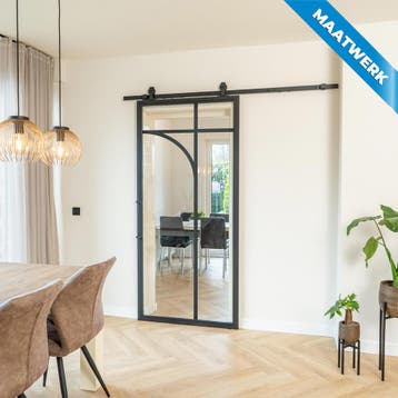 Stalen Schuifdeur Zwart 5 Vlaks rond Maatwerk Helder glas, Doe-het-zelf en Verbouw, Kozijnen en Schuifpuien, Nieuw, Metaal, Inclusief glas