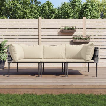 vidaXL 3-delige Loungeset met kussens poly rattan grijs, Verzenden, Nieuw, 2 zitplaatsen, Loungeset