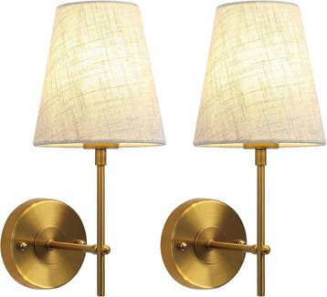 Vintage Wandlamp Goud - Linnen Kap | Tweedekansje | OP=OP, Ophalen of Verzenden, Gebruikt