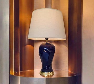 Lamp - Chic en Elegant - Kobaltblauw - Keramiek, Messing, Antiek en Kunst