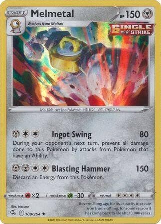 Melmetal 189/264 holo (Fusion Strike), Hobby en Vrije tijd, Verzamelkaartspellen | Pokémon, Losse kaart, Nieuw, Foil, Ophalen of Verzenden