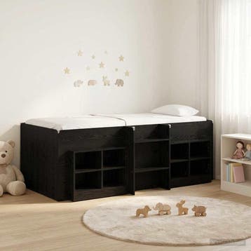 vidaXL Loft Bed Frame met Kast met plank 3 st Zwart eiken, Verzenden, Nieuw, Zwart, Hout