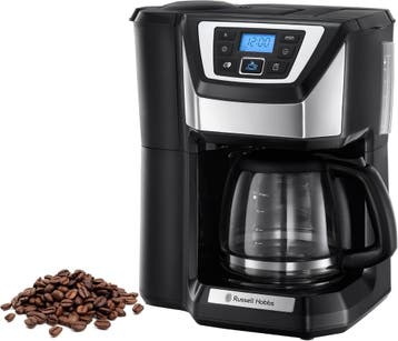 Stille Russell Hobbs koffiemachine met maler - 24% deal, 10 kopjes of meer, Koffiemachine, Zo goed als nieuw, Koffiebonen