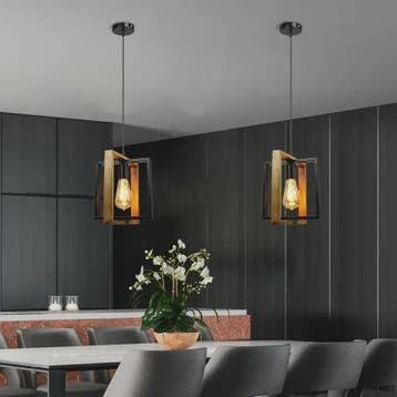 Retro Houten & IJzeren Hanglamp - Stijlvolle Verlichting voo, Verzenden, Nieuw