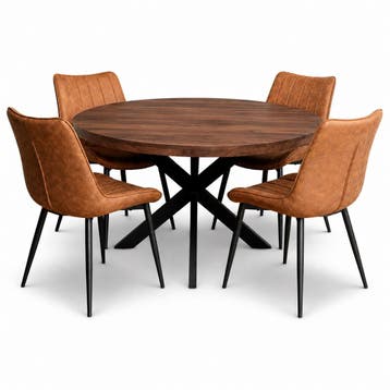 Oscar Deal 120cm walnoot + 4x Arizona cognac, Ophalen of Verzenden, Nieuw