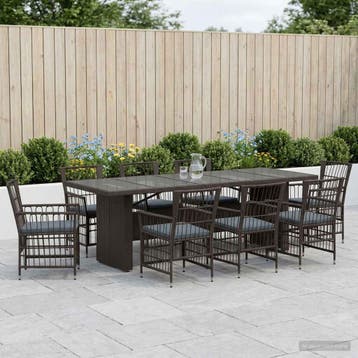 vidaXL Buiten eettafelset 9 st Zwart poly rattan, Tuin en Terras, Tuinsets en Loungesets, Verzenden, Nieuw, Meer dan 8 zitplaatsen