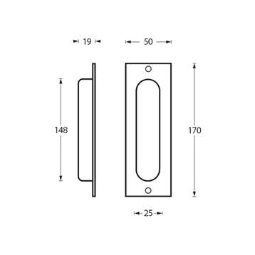 Intersteel Schuifdeurkom rechthoek 170x50mm blind - RVS, Doe-het-zelf en Verbouw, Hang- en Sluitwerk, Verzenden, Nieuw