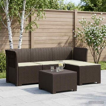 vidaXL 4-Persoons Tuinbank met Kussens Rieten Look PP Bruin, Verzenden, Nieuw