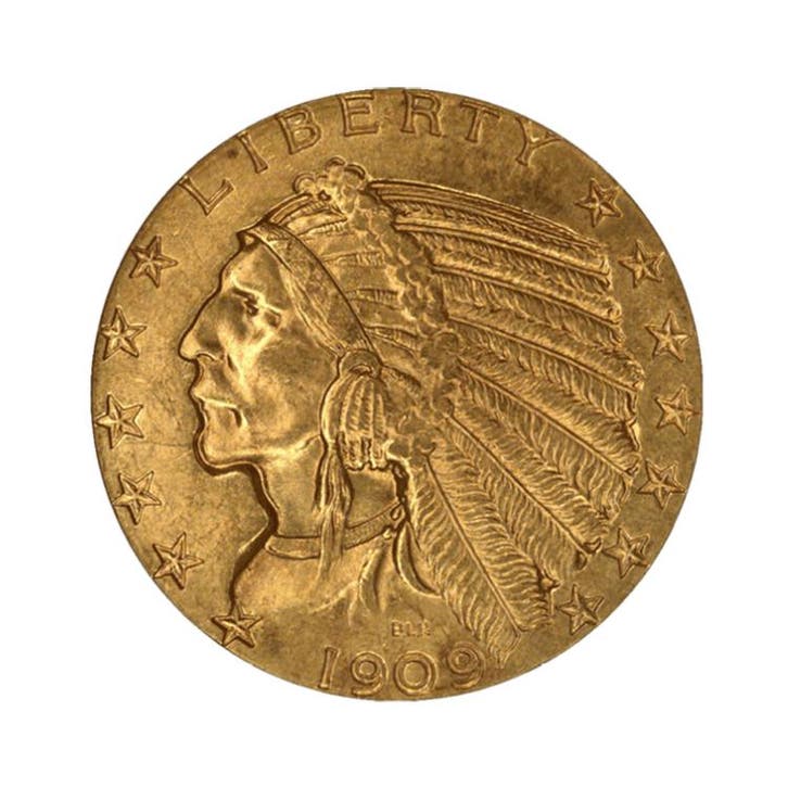 Gouden 5 dollar half American Eagle Indian Head, Postzegels en Munten, Edelmetalen en Baren, Verzenden