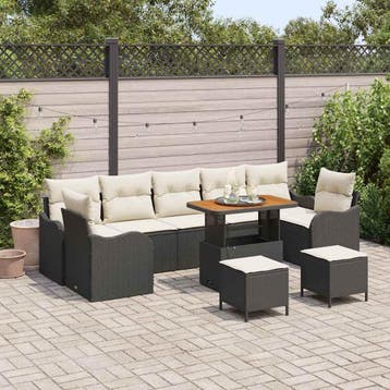 vidaXL Tuinbankenset 10 st Zwart poly rattan, Tuin en Terras, Verzenden, Nieuw, Rotan, Meer dan 8 zitplaatsen