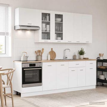 vidaXL Keukenblok LYON 8 st Wit Bewerkt hout, Verzenden, Nieuw, Wit