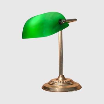 Bureaulamp - Verguld messing / Glas. - Bankiers lamp, Antiek en Kunst