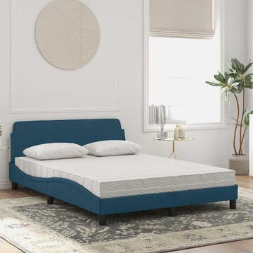 vidaXL Bed met matras Dover fluweel blauw 140x200 cm, Huis en Inrichting, 140 cm, 200 cm, Stof, Verzenden