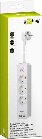 Stekkerdoos 3-voudig met schakelaar en 2x USB, Ophalen of Verzenden, Nieuw