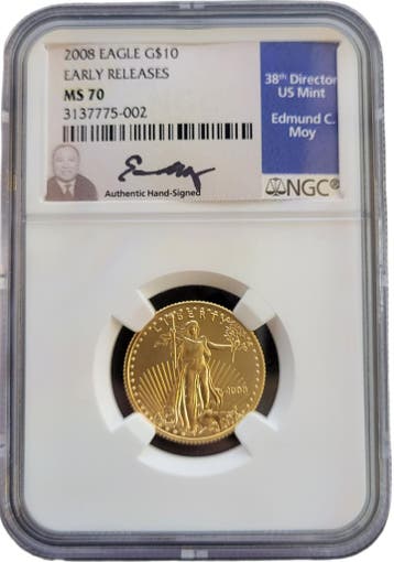 Gouden American Eagle 1/4 oz 2008 Edmund C. Moy signed NGC, Postzegels en Munten, Munten | Amerika, Verzenden, Midden-Amerika