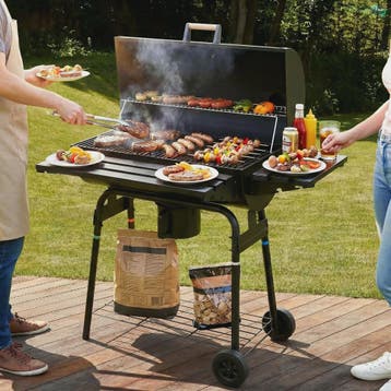 Charcoal BBQ Grillwagen met Deksel, Thermometer en Zijtafel, Verzenden, Nieuw