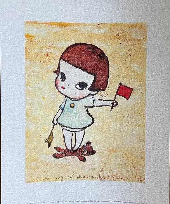 Yoshitomo Nara - Mädchen mit den Winkerflaggen, 1996,, Antiek en Kunst, Kunst | Tekeningen en Foto's