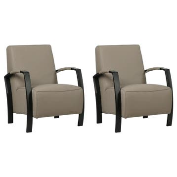Set van 2 Leren fauteuils Glory - Toledo Khaki, Nieuw, Ophalen of Verzenden, 50 tot 75 cm, Leer