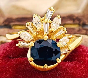 Ring - 18 karaat Geel goud Saffier - Diamant, Sieraden, Tassen en Uiterlijk, Ringen, Nieuw