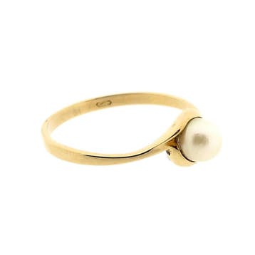 Gouden ring met parel, Gebruikt, Ophalen of Verzenden, 17 tot 18, Met edelsteen