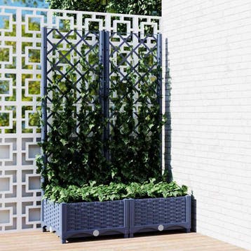 vidaXL Plantenbak met trellis blauwgrijs 80x40x121,5 cm PP, Verzenden, Nieuw, Minder dan 60 cm