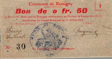 50 Centimes France Komitat 02440 – Remigny – 50 Centime, Postzegels en Munten, Verzenden