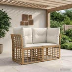 vidaXL Buiten loveseat 2 pcs Natuurlijk en Crème Wit poly, Verzenden, Nieuw, Rotan, 2 zitplaatsen