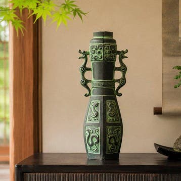 Vaas - Bronzen, verdigris patina-afwerking (rokusho) - Japan
