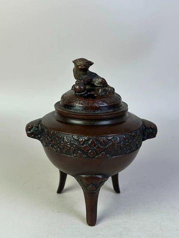 Wierookbrander - Japanese Bronze Tripod Incense Burner,, Antiek en Kunst