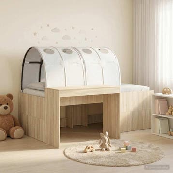 vidaXL Bed met Tunnel 3 st Sonoma Eiken en Zwart, Verzenden, Nieuw, Bruin, Hout