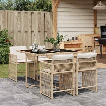 vidaXL 5-delige Tuinset met kussens poly rattan beige, Verzenden, Nieuw, 4 zitplaatsen, Tuinset