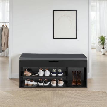 Schoenenkast Natalya met zitkussen 104x30x49cm - zwart, Huis en Inrichting, Verzenden, Nieuw