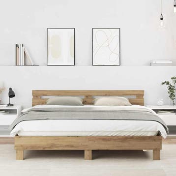 vidaXL Bedframe Artisan Eiken 203 x 185 x 70 cm Bewerkt hout, Verzenden, Nieuw, Bruin, Hout