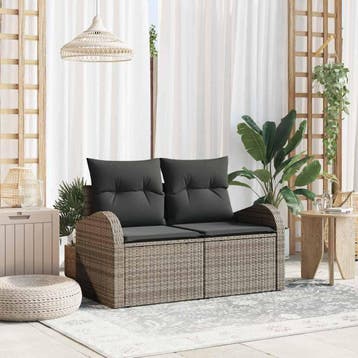 vidaXL Tuinbank met kussen Grijs 124 x 62 x 69cm poly rattan, Verzenden, Nieuw, Rotan