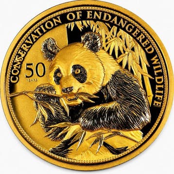Afrikaanse olifant & reu panda. Gold Plated Medal 2023 /