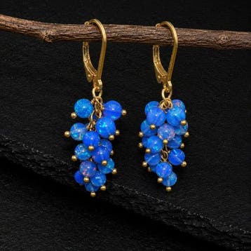 Natuurlijke Ethiopische Blauwe Opal Kraal Oorbellen met