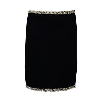Jantje Korten • zwart kokerrok met licht bies • M, Maat 38/40 (M), Zwart, Nieuw, Verzenden