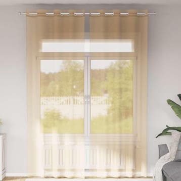 vidaXL Gordijnen Voile met doorvoertules 2 st zand, Verzenden, Nieuw, Bruin