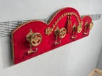 Kapstok - Hout, Messing, Fluweel - dieprood velours kapstok