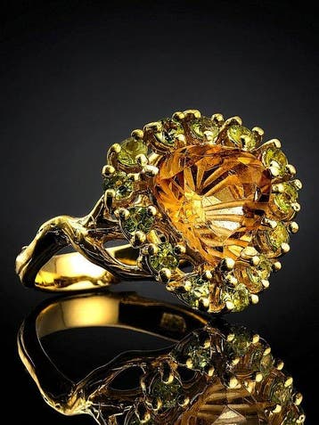 Citrienkwartsring - 925 Sterlingzilver goudgeplateerd -