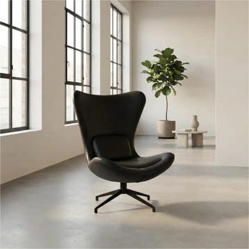 Leren draaifauteuil Soul - Toledo Nero (zwart) - Stervoet, Bohemian, Modern, Scandinavisch, Nieuw, Ophalen of Verzenden, 75 tot 100 cm