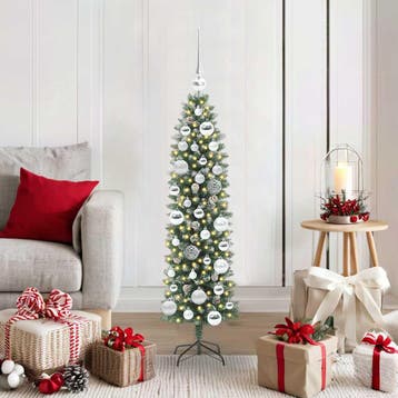 vidaXL Kunstmatige slanke kerstboom Groen en Wit 120 cm, Diversen, Verzenden, Nieuw