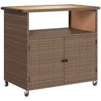 Serveerwagen Rattan Keukenwagen Met FSC Eucalyptushout Werkb, Verzenden, Nieuw