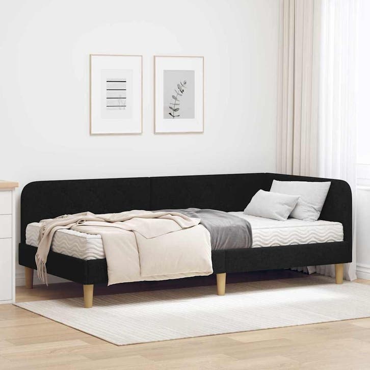 vidaXL Hoekbedframe Zwart 100 x 200 cm Stof, Huis en Inrichting, Slaapkamer | Bedden, Zwart, Nieuw, Stof, Verzenden