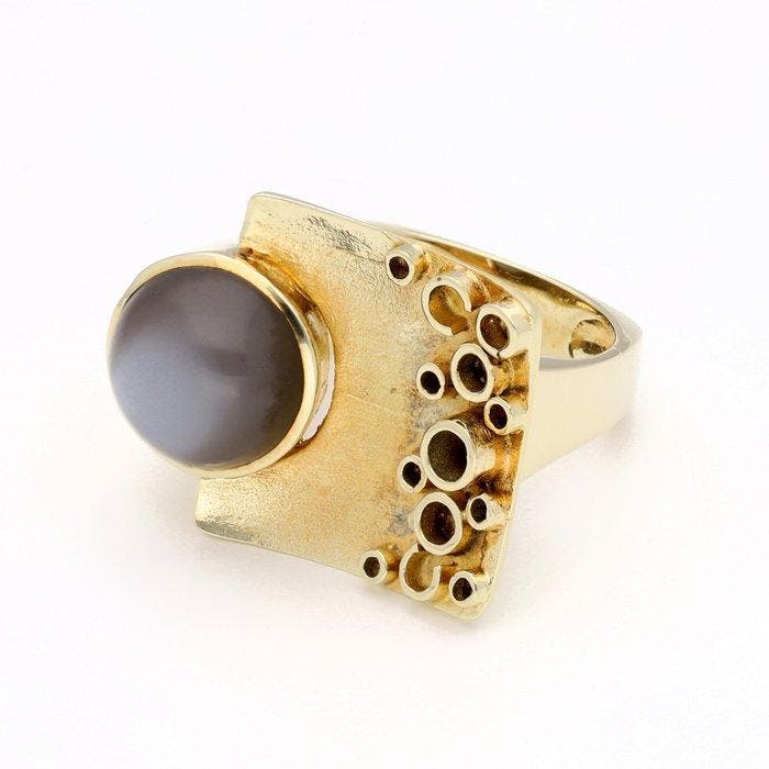 Ring - 14 karaat Geel goud - Maansteen, Sieraden, Tassen en Uiterlijk, Ringen
